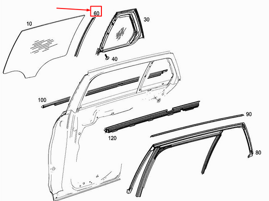 new mercedes-benz c w205 rear right door window divider a2057300619 original