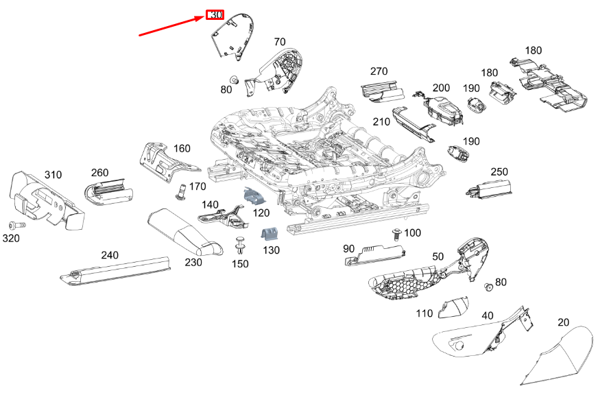new mb gle w167 front right seat inner height adj. cover a16791918009051