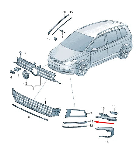 NEW VOLKSWAGEN TOURAN 5T FRONT LEFT BUMPER STRIP MOLDING 5TA8532119B9 ORIGINAL
