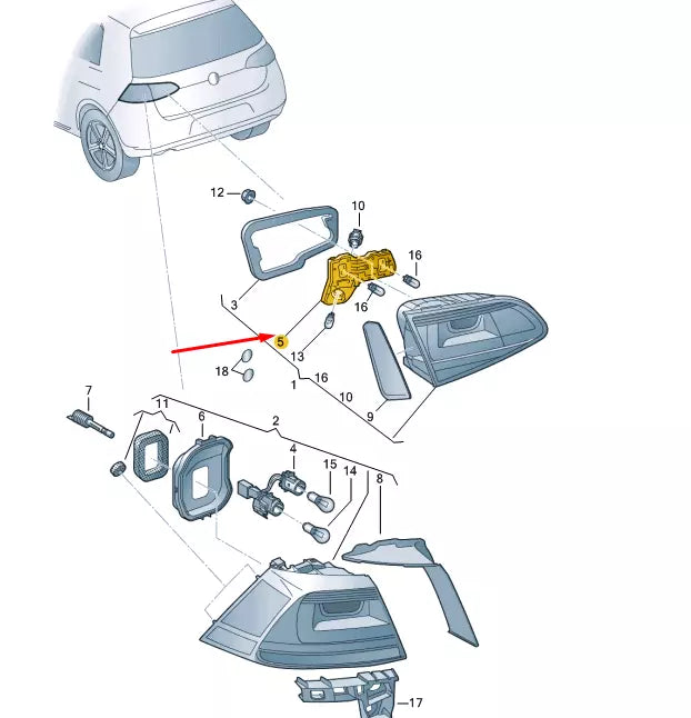 NEW VW GOLF MK7 REAR RIGHT INNER TAIL LAMP BULB CARRIER RHD 5G0945260A