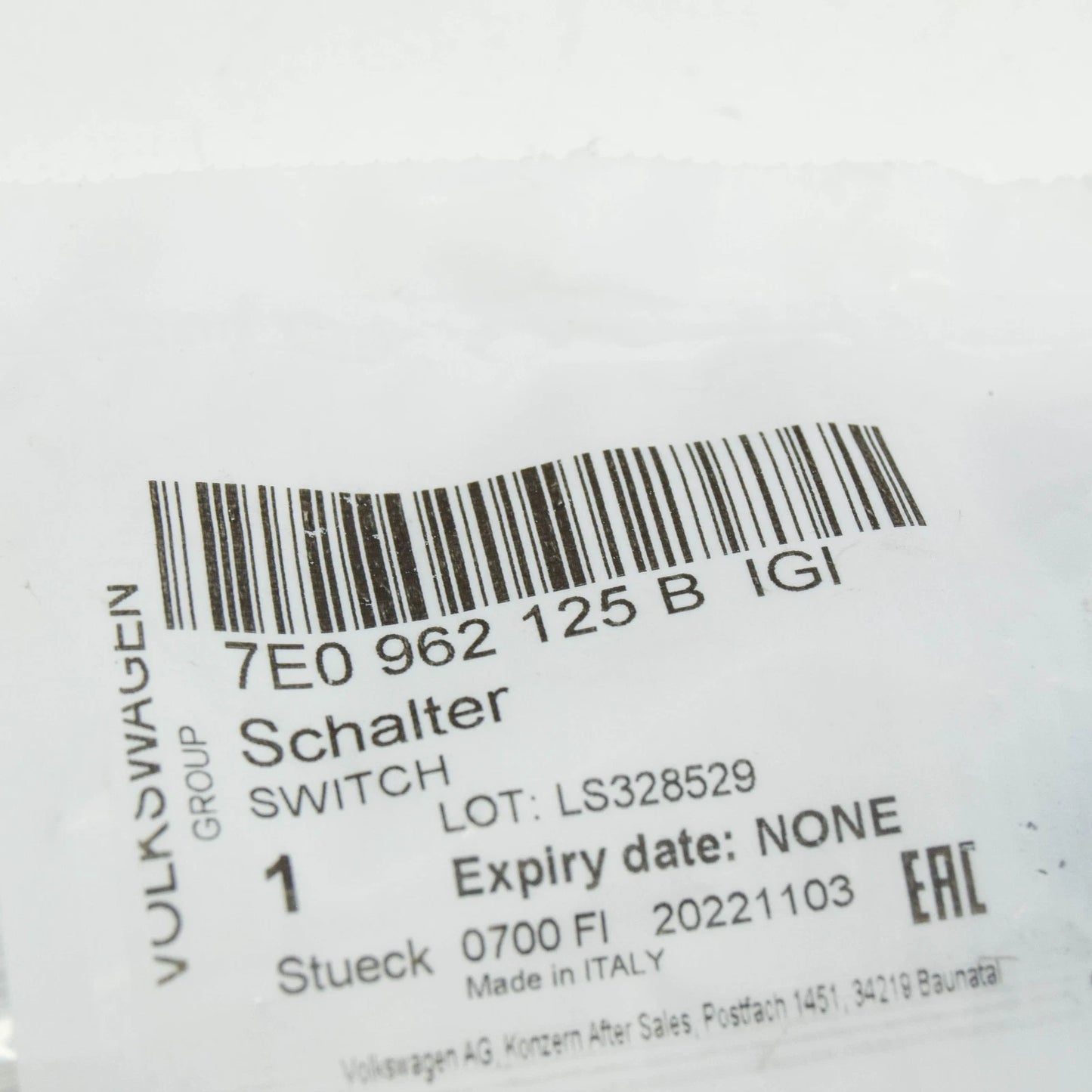 NEW VW TRANSPORTER VI T6 CENTRAL LOCKING SWITCH 7E0962125BIGI ORIGINAL