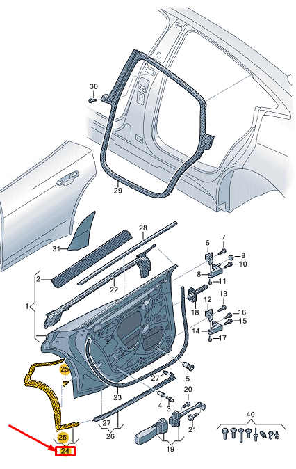 new audi e-tron gt rear right door shell seal rubber 4j3839776 original