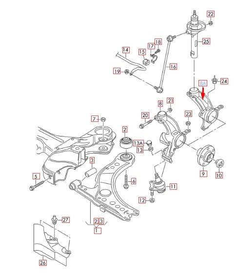 NEW AUDI A1 8X1 FRONT LEFT WHEEL KNUCLE SPINDLE 6C0407255 ORIGINAL
