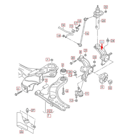 NEW AUDI A1 8X1 FRONT LEFT WHEEL KNUCLE SPINDLE 6C0407255 ORIGINAL