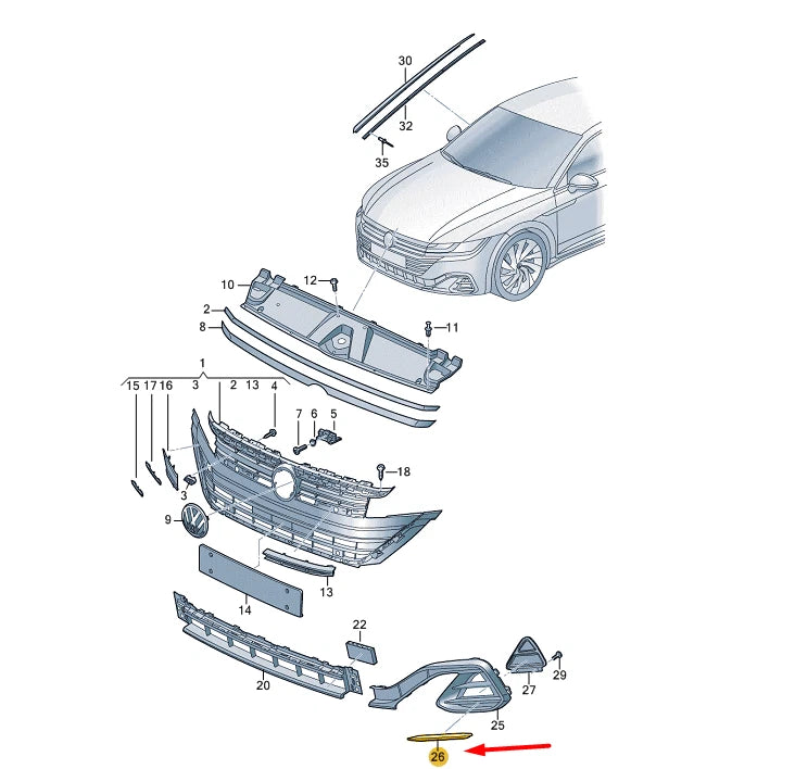 NEW VOLKSWAGEN ARTEON 3H7 FRONT RIGHT BUMPER MOLDING 3G8853254D2ZZ ORIGINAL