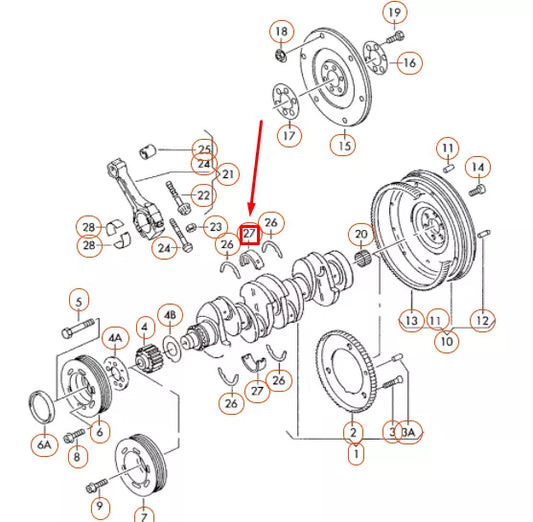 NEW AUDI A3 8P CRANKSHAFT UPPER YELLOW BEARING SHELL 06H105561JGLB ORIGINAL