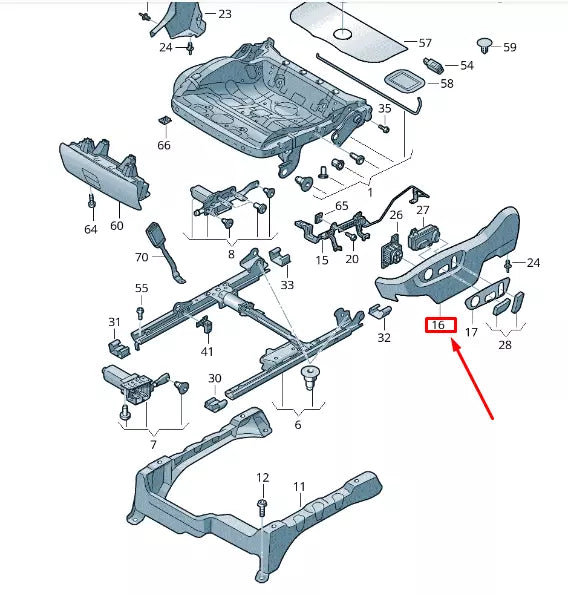 NEW VW TOUAREG 7P MK2 FRONT RIGHT SEAT FRAME TRIM 7P6881314C3G4