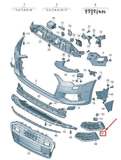 NEW AUDI A6 C8 FRONT LEFT BUMPER AIR GUIDE GRILLE 4K0807647D3HB ORIGINAL