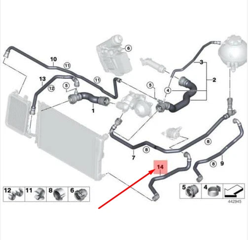 NEW BMW X3 F25 RADIATOR COOLANT PUMP HOSE 17128570040 8570040 ORIGINAL