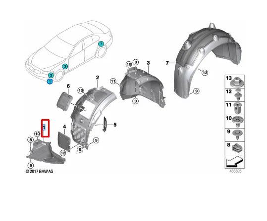 NEW BMW 6 GT G32 FRONT RIGHT BOTTOM WHEEL ARCH TRIM 51718060028 ORIGINAL