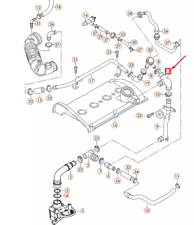 NEW AUDI A4 B7 CYLINDER HEAD VENT HOSE 06B103221H ORIGINAL