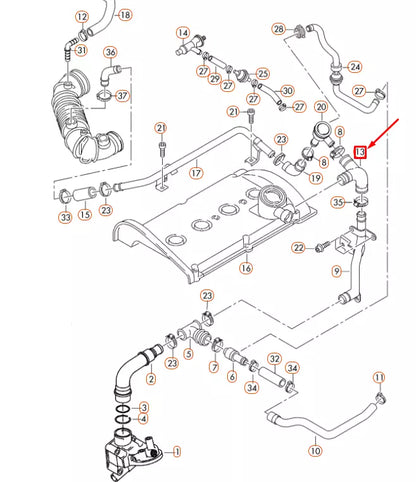 NEW AUDI A4 B7 CYLINDER HEAD VENT HOSE 06B103221H ORIGINAL