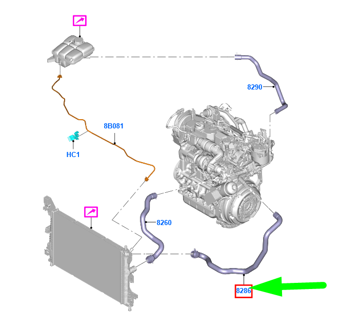 new ford transit mk4 radiator coolant hose dv61-8286-hb 1918842 original