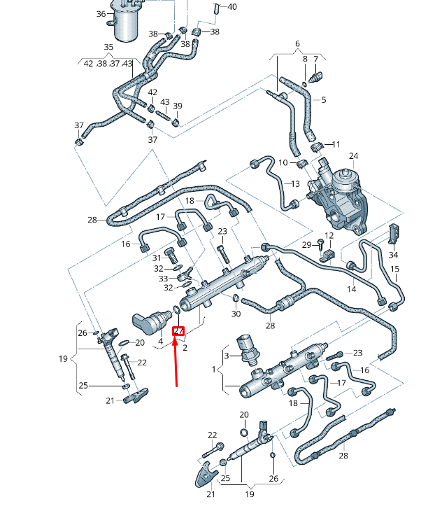 new vw touareg 7p mk2 fuel rail o-ring 057130119a original