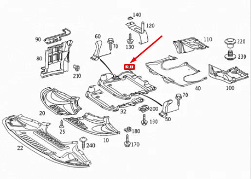 NEW MB S W220 CENTRAL ENGINE COMPARTMENT INSULATION PANELING A2205242330