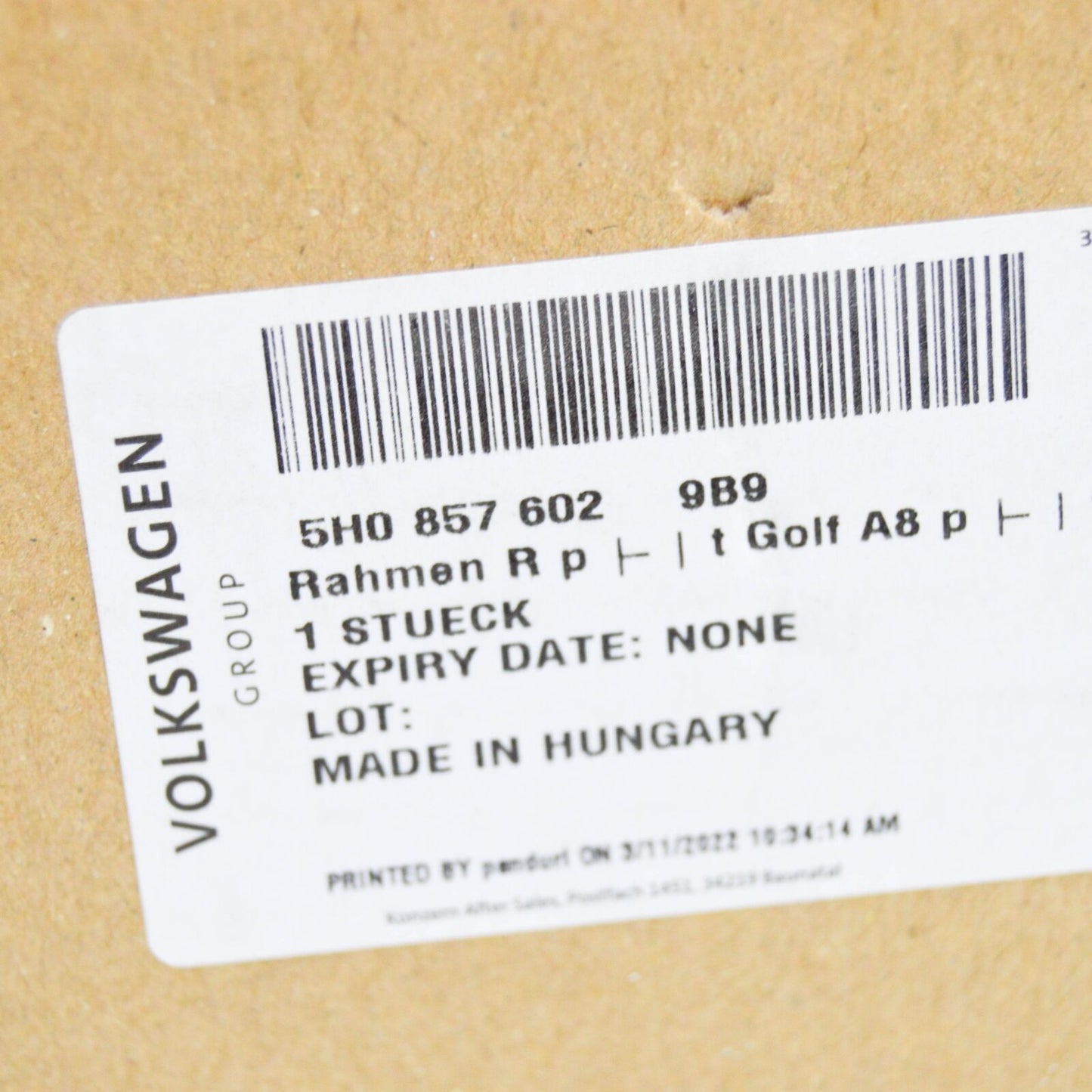 NEW VW GOLF VIII CD MK8 FRONT RIGHT DOOR MIRROR FRAME 5H08576029B9 ORIGINAL