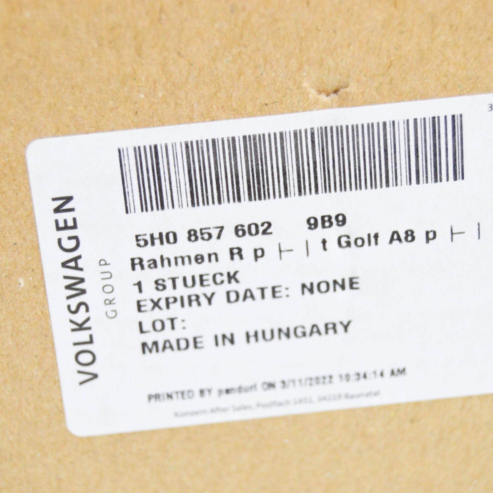 NEW VW GOLF VIII CD MK8 FRONT RIGHT DOOR MIRROR FRAME 5H08576029B9 ORIGINAL