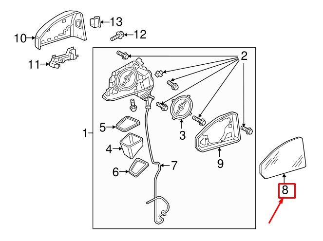 NEW AUDI R8 SPYDER 4S FRONT LEFT DOOR MIRROR GLASS 8S0857535C ORIGINAL