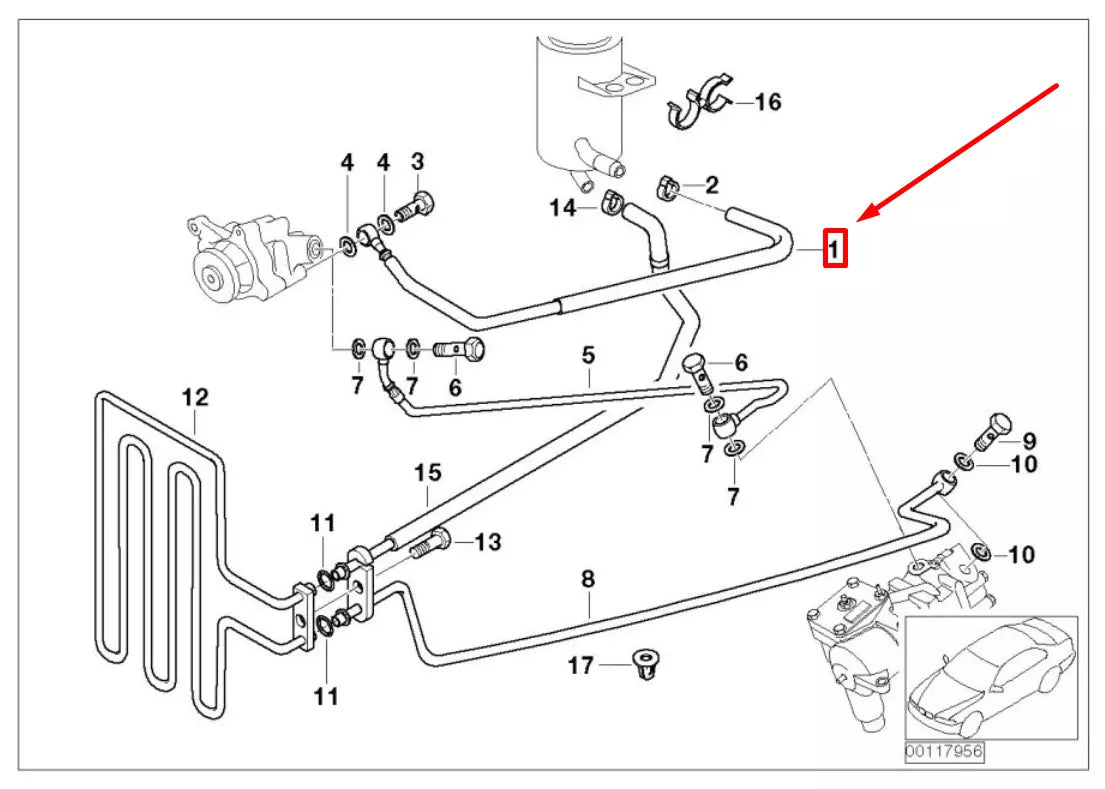 NEW BMW 5 E39 POWER STEERING FEED HOSE 32412228873 2228873 ORIGINAL