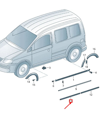 NEW VOLKSWAGEN CADDY 2K MK3 FRONT RIGHT DOOR LOWER MOLDING 2K58549409B9