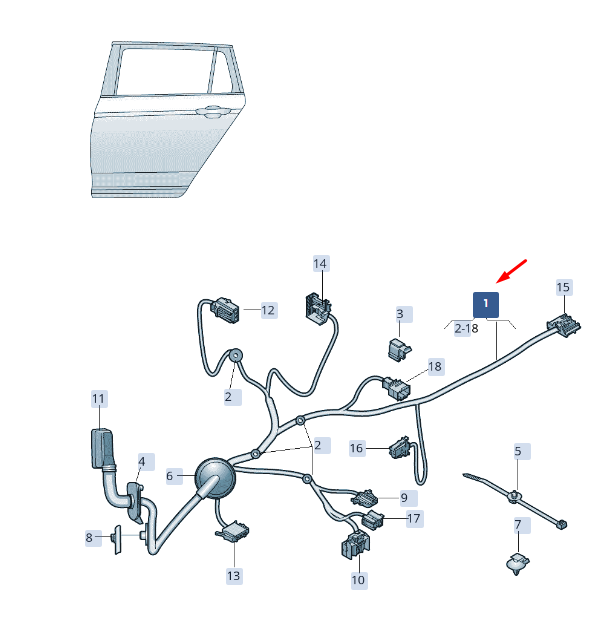 new skoda superb mk3 rear right door wiring 3v0971694ar original