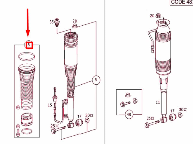 NEW MERCEDES-BENZ S W220 REAR HYDRO-PNEUMATIC SHOCK BOOT KIT A2203500237