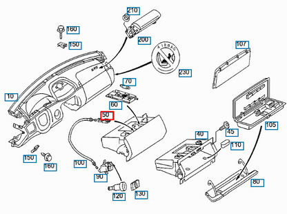 NEW MERCEDES BENZ CL C215 GLOVE BOX LATCH FASTENER A2206800484 ORIGINAL