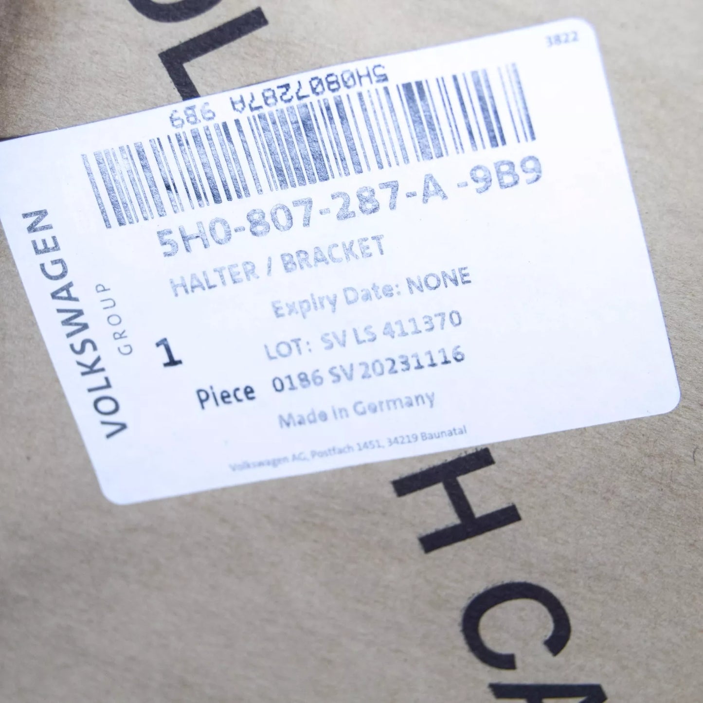 NEW VW GOLF CD MK8 FRONT BUMPER LICENSE PLATE BRACKET 5H0807287A9B9 ORIGINAL