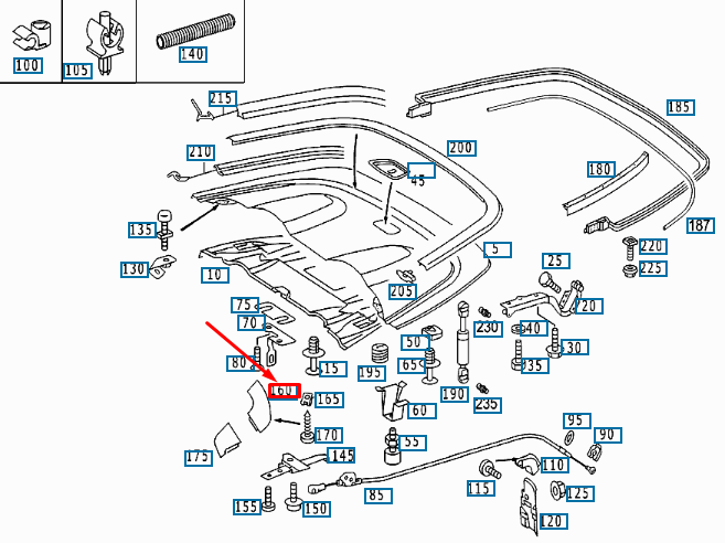 NEW MERCEDES-BENZ CLK C208 FOLDING TOP RIGHT COVER A20869304339B51 ORIGINAL