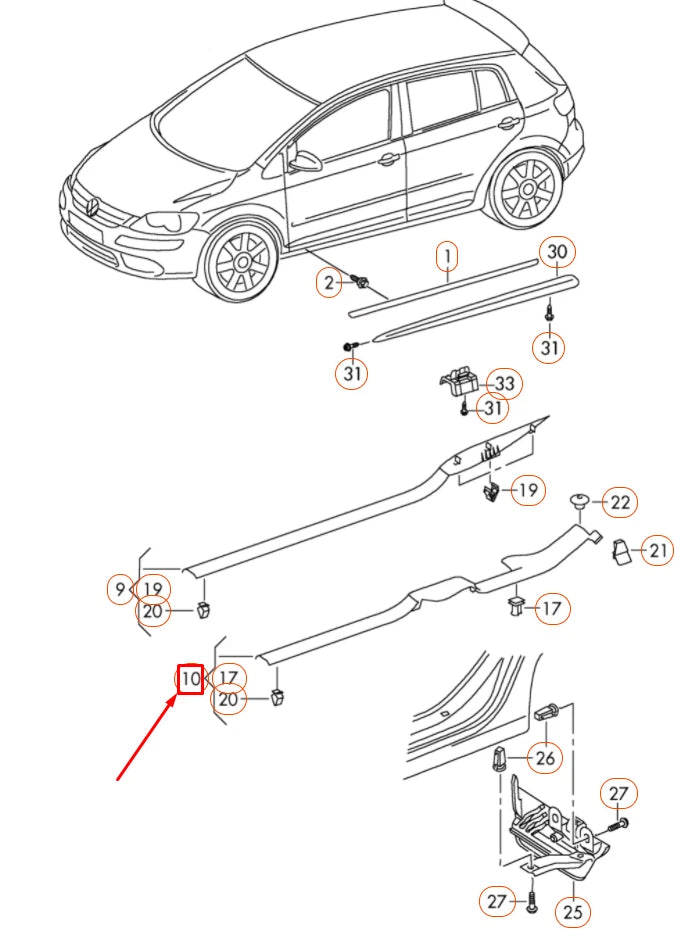 NEW VOLKSWAGEN GOLF 5K MK6 LEFT SIDE STRIP SILL TRIM 1K4853371E82V ORIGINAL