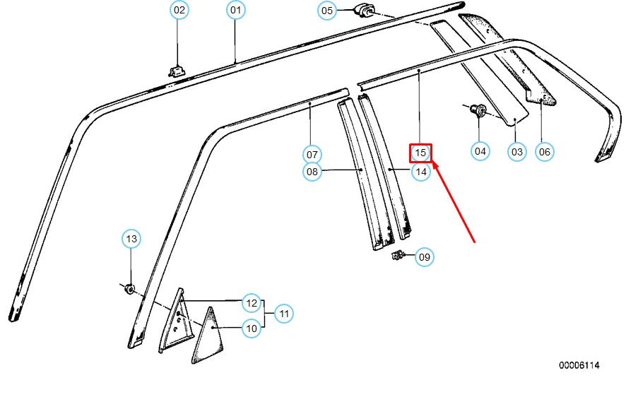 NEW BMW 5 E28 REAR LEFT DOOR WINDOW TOP COVER 51341872319 ORIGINAL