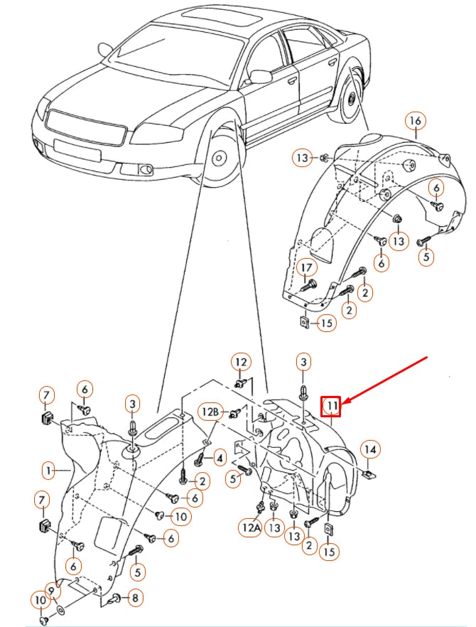 NEW AUDI A8 D3 FRONT RIGHT INNER FENDER LINER REAR PART 4E0821192F ORIGINAL