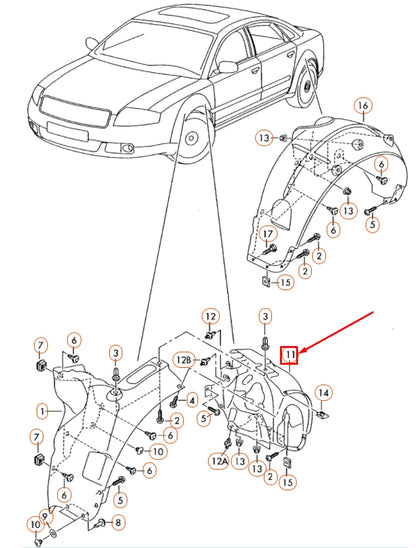 NEW AUDI A8 D3 FRONT RIGHT INNER FENDER LINER REAR PART 4E0821192F ORIGINAL