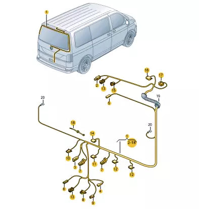 NEW VW TRANSPORTER T6 REAR TAILGATE CABLE HARNESS 7LA971145AL ORIGINAL