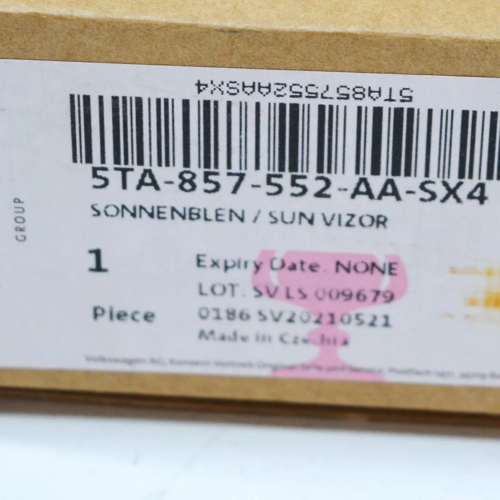 NEW VW TIGUAN AD FRONT RIGHT SUN VISOR STORM GREY LHD 5TA857552AASX4 ORIGINAL