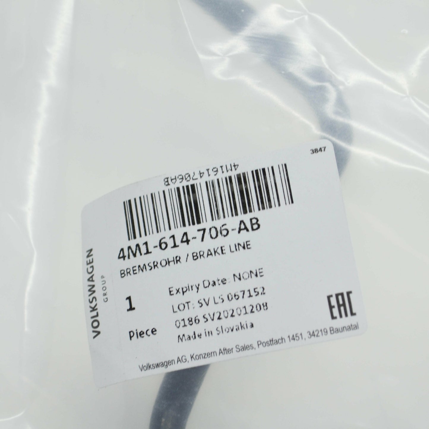 NEW AUDI Q7 4M FRONT BRAKE PIPE FROM MASTER CYLINDER TO HYDRAULICS 4M1614706AB