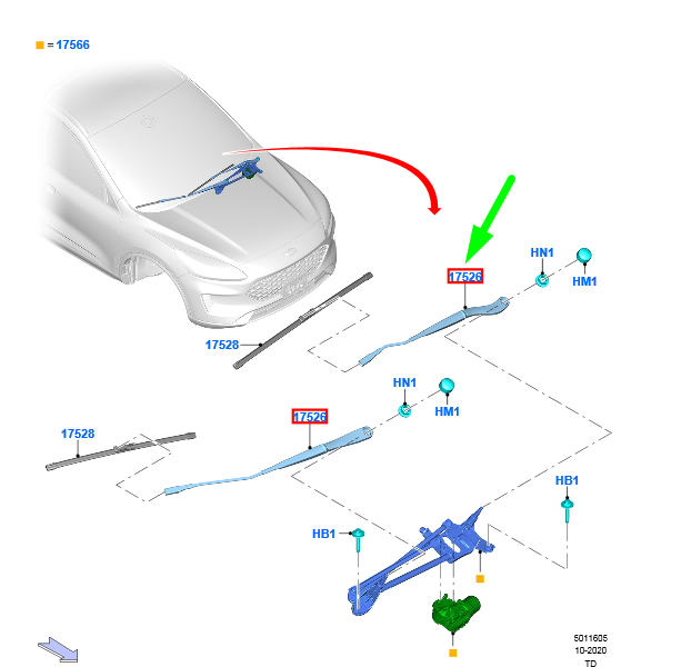 new ford kuga mk3 front wiper right arm lhd 2359923 lj6b-17526-aa original