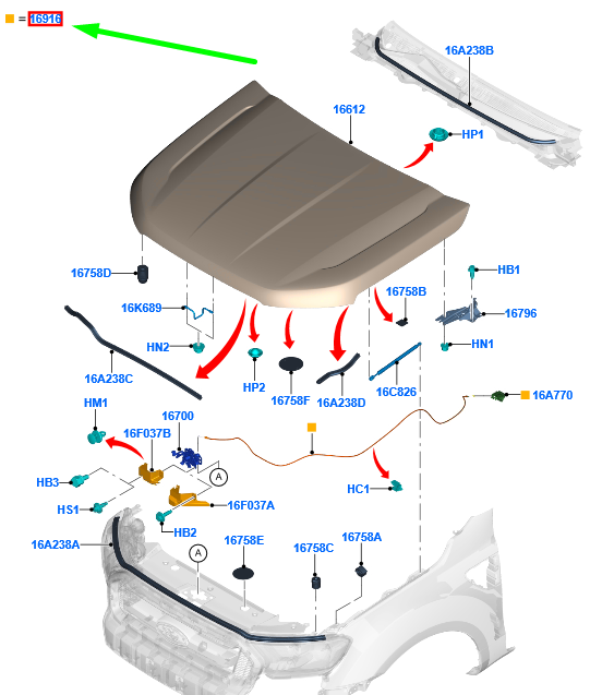 new ford ranger t6 mk1 front hood control cable lhd 2218481 original