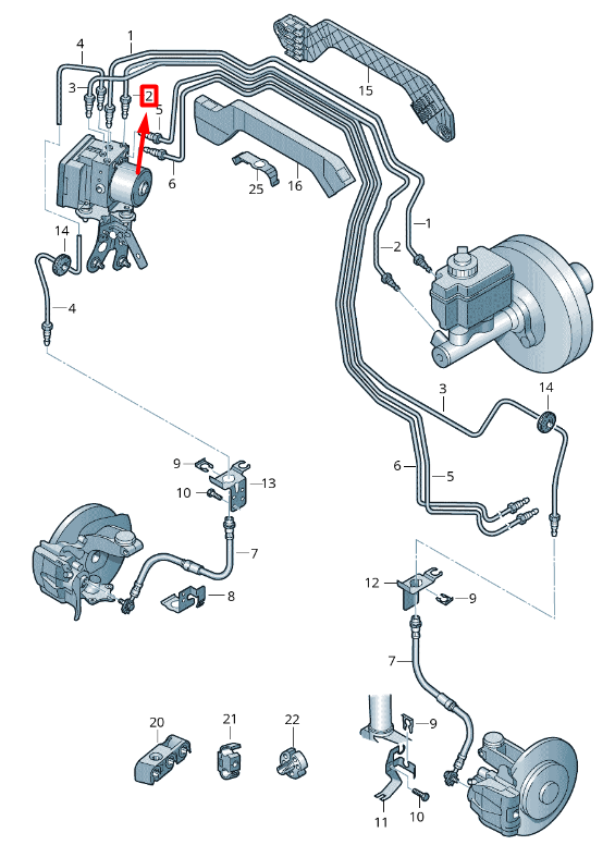 new volkswagen caddy 2k mk3 2ch front brake line lhd 1t1614740g original