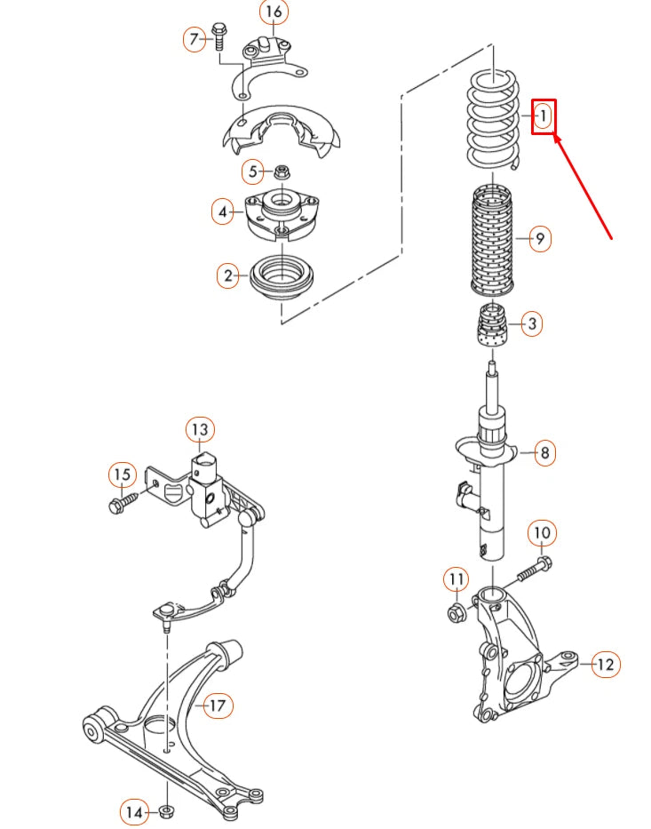 NEW AUDI Q3 8U FRONT AXLE COIL SPRING 5N0411105BD ORIGINAL