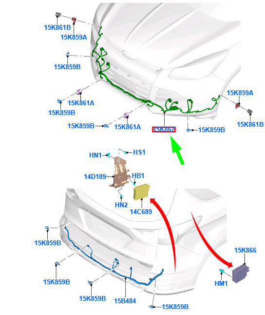 new ford kuga mk2 c520 front parking distance aid sensor wire assy 1832855