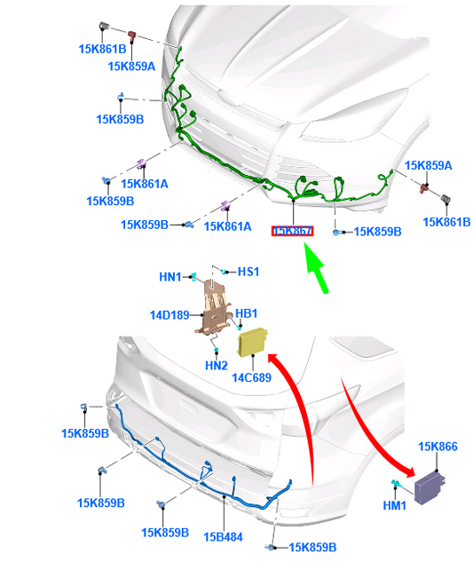 new ford kuga mk2 c520 front parking distance aid sensor wire assy 1832855