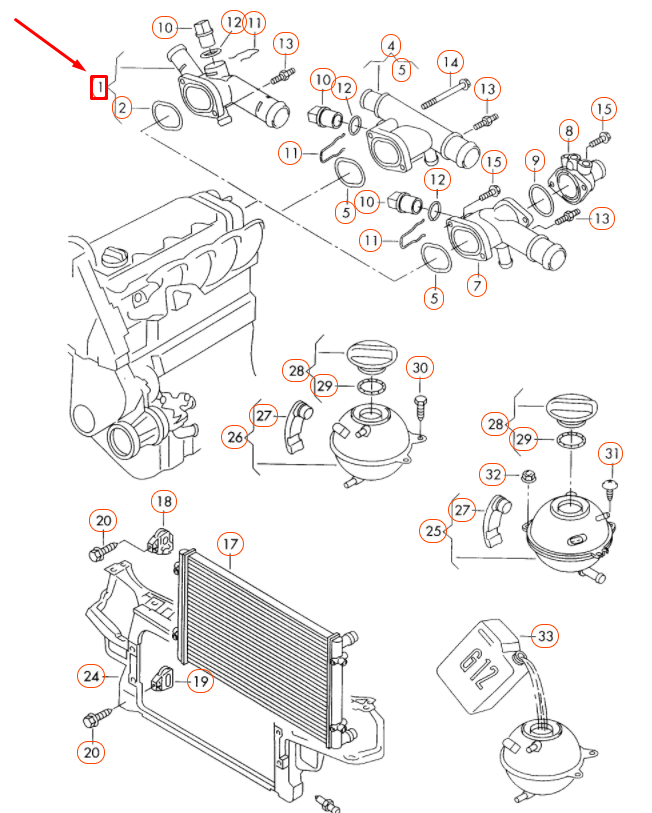 NEW VW BEETLE 9C COOLANT HOSE FLANGE WITH SEALING RING 06A121132C ORIGINAL