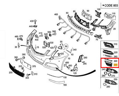 NEW MB E W212 AMG FRONT BUMPER LEFT GRILLE A2128850553 ORIGINAL