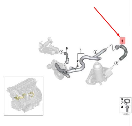 NEW BMW X5 E70 HEATER EXCHANGER RETURN HOSE 11537800092 7800092 ORIGINAL