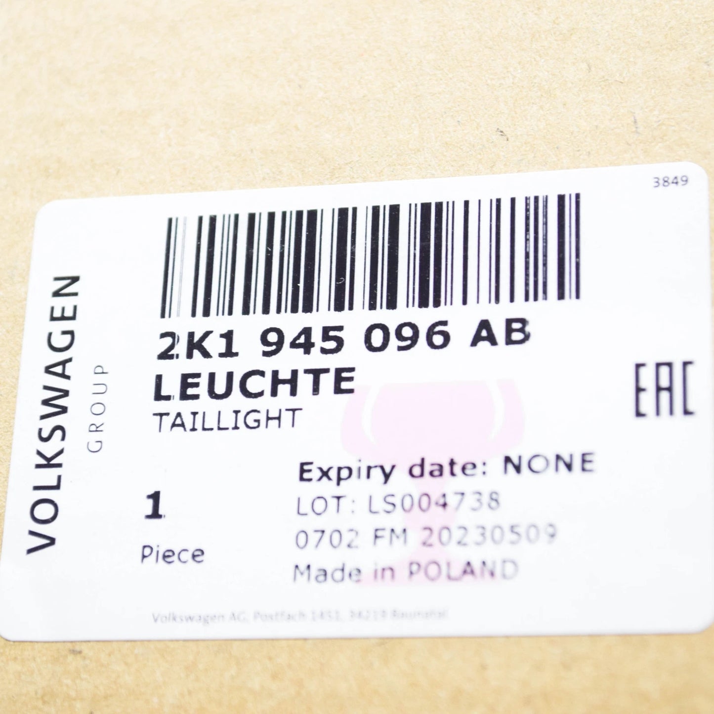 NEW VW CADDY IV FURGON SA MK6 REAR RIGHT TAILLIGHT 2K1945096AB ORIGINAL