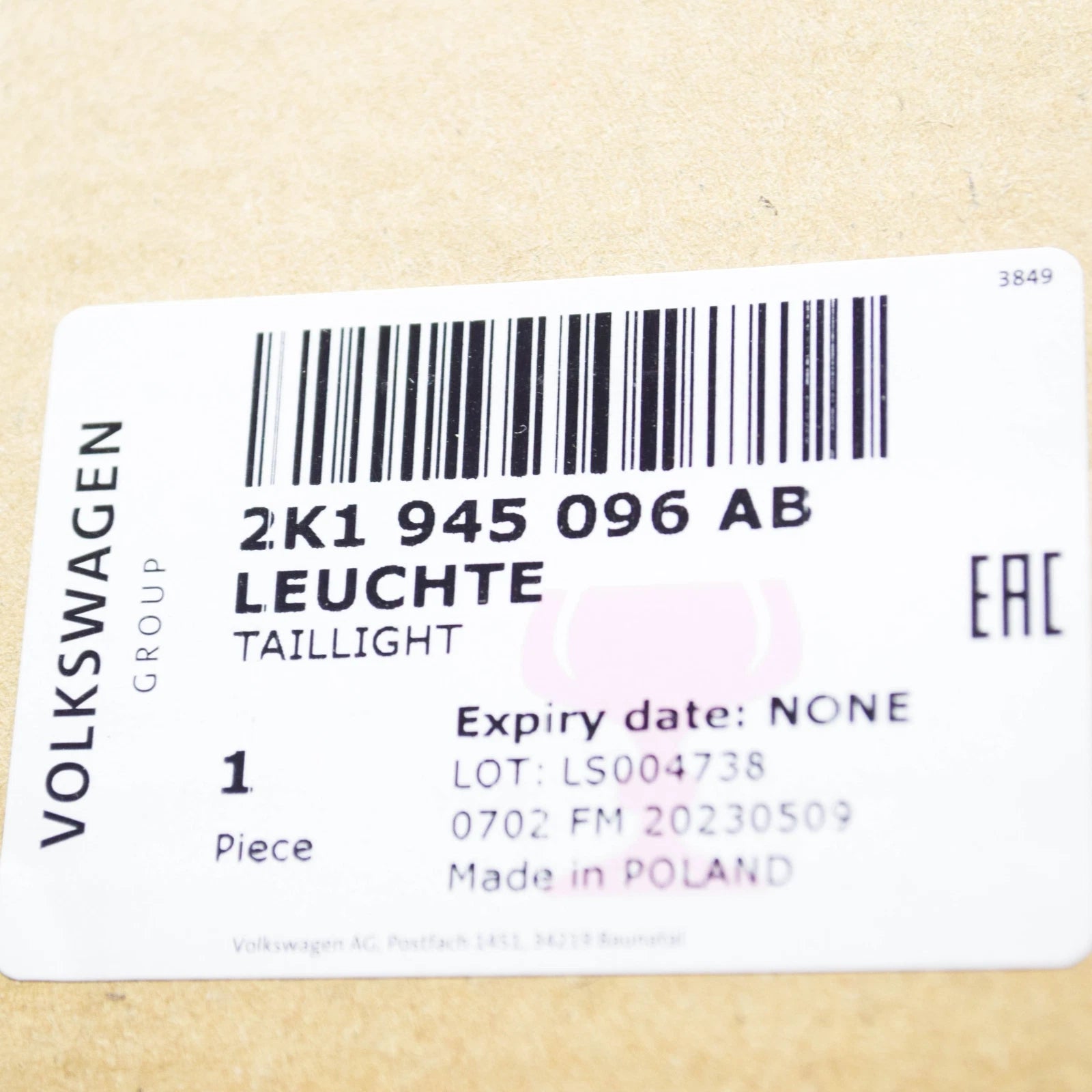 NEW VW CADDY IV FURGON SA MK6 REAR RIGHT TAILLIGHT 2K1945096AB ORIGINAL