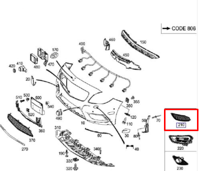 new mb cla c117 front left fog light bumper grille a1178850122 original
