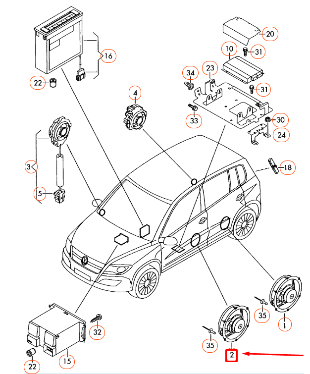new volkswagen tiguan mk1 front door bass loudspeaker 5n0035454a original