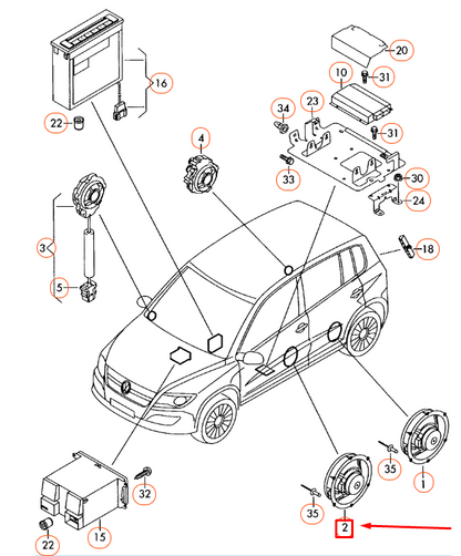 new volkswagen tiguan mk1 front door bass loudspeaker 5n0035454a original